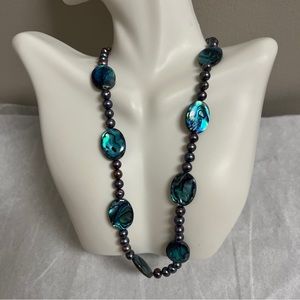 Abalone Mother of Pearl Beaded Green/ Gray Necklace